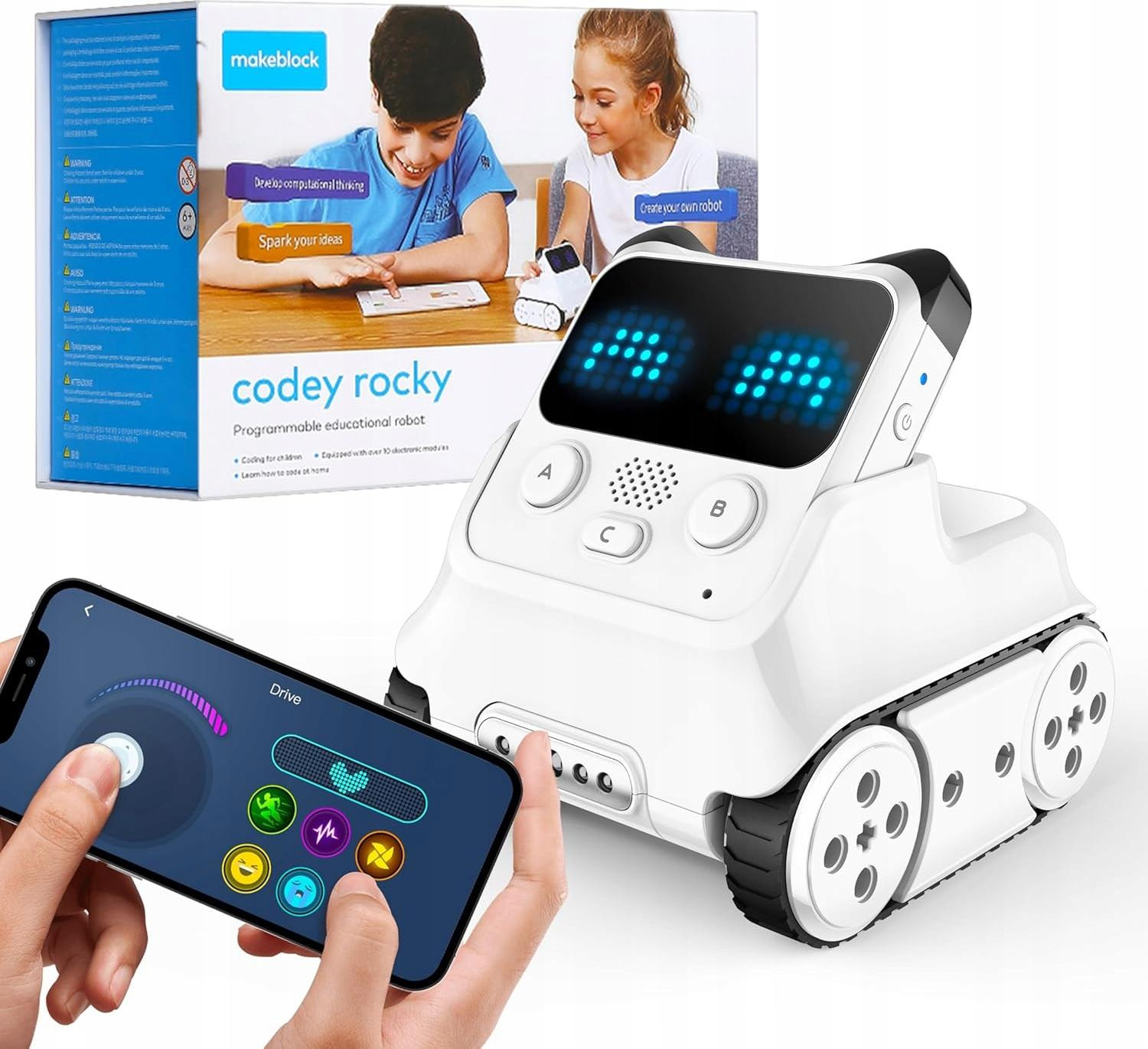 Makeblock Codey Rocky programmeerbare robot, zwart en wit