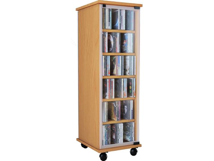 Houten CD DVD-standaard Legbord Staand legbord Zwenkwielen Valenza glazen deur