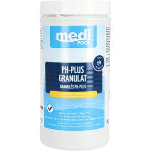 mediPOOL PH-Plus pH Plus 100 % Natriumcarbonat, Granulat, für Pool und Whirlpool, schnellwirkend, Dose 1 kg