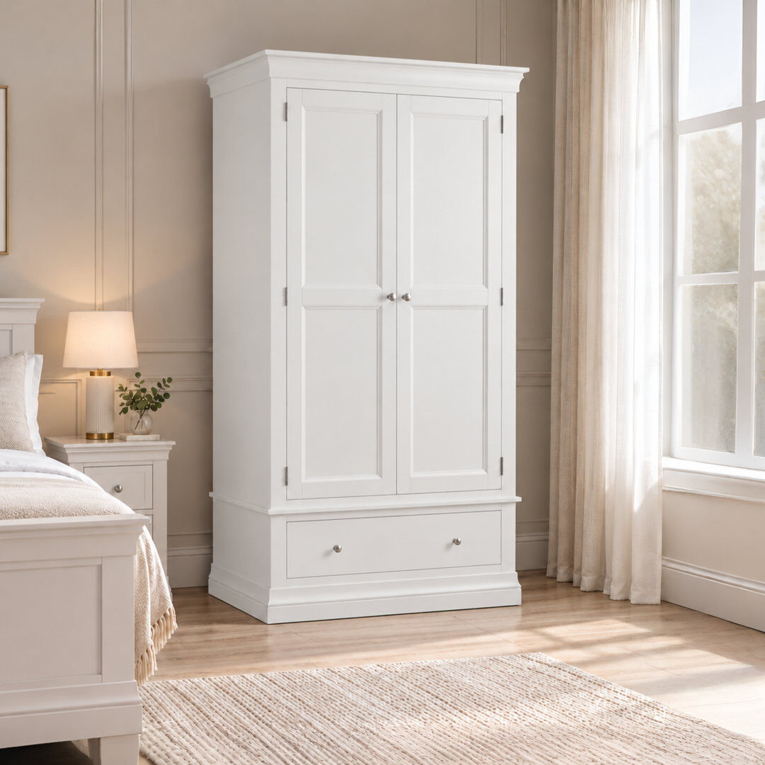 Fernleaf Kate 2 Door Solid Wood Wardrobe White 192cm H X 110cm W X 56cm D