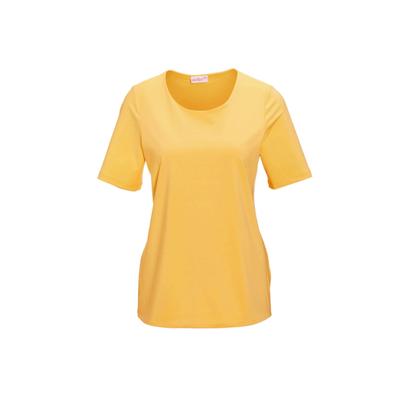 Langarm-Poloshirt GOLDNER "Gepflegtes Shirt in formstabiler Ware", Damen, Gr. 42, gelb (zitronengelb), Obermaterial: 82% Polyester PES. 18% Elasthan EL., normal, Rundhals, Sonstiges, Shirts, Ohne