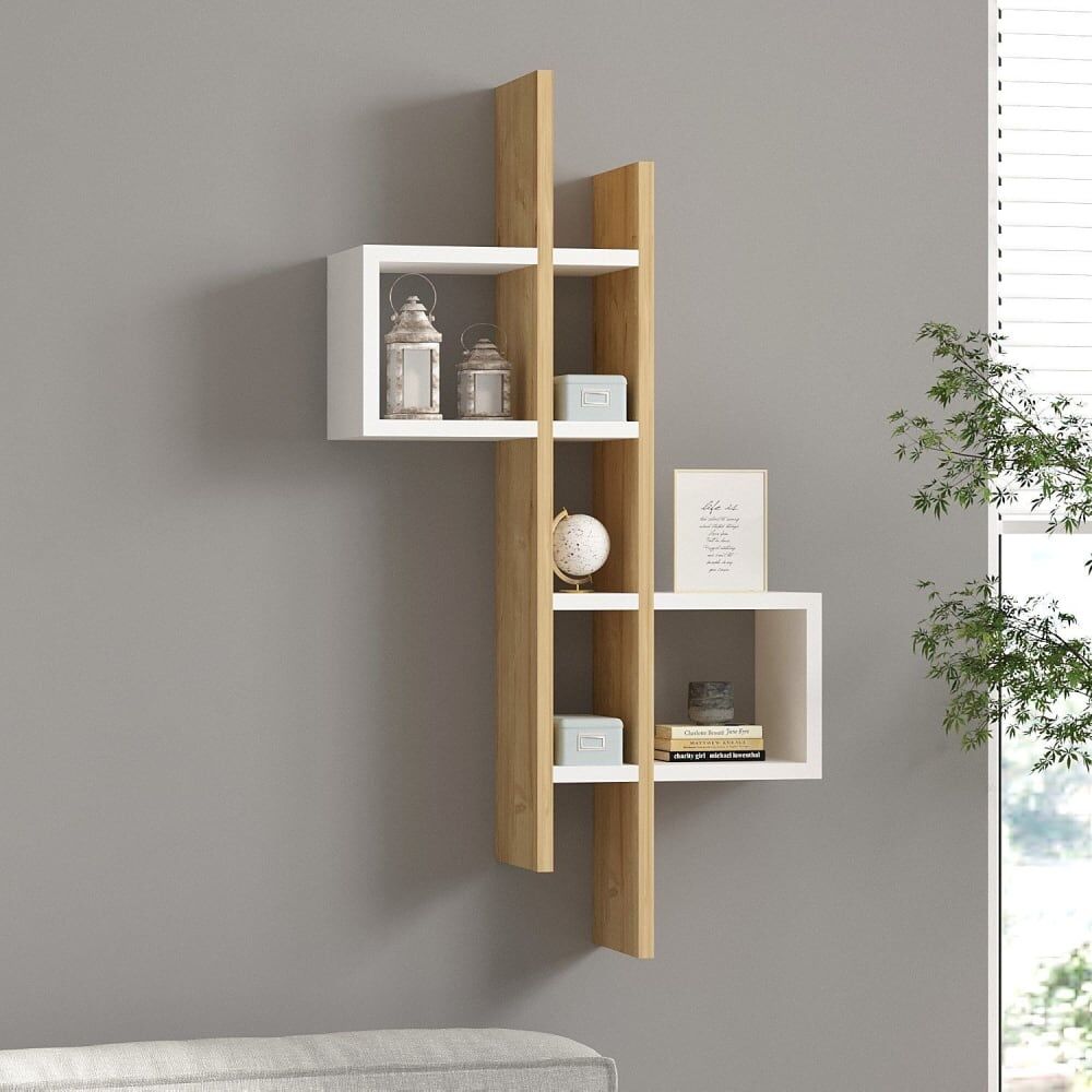 Toilinux Etagère murale design effet bois blanc Blanc 54x108x20cm