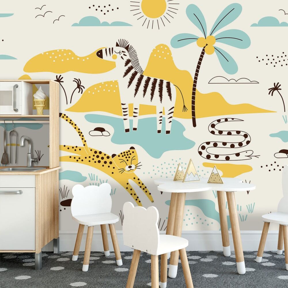Hexoa Papier peint enfant motif zebre 364x270cm Rose 364x270x1cm