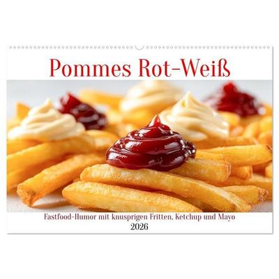 Pommes Rot-Weiß - Fastfood-Humor mit knusprigen Fritten, Ketchup und Mayo (Wandkalender 2026 DIN A2 quer), CALVENDO Monatskalender