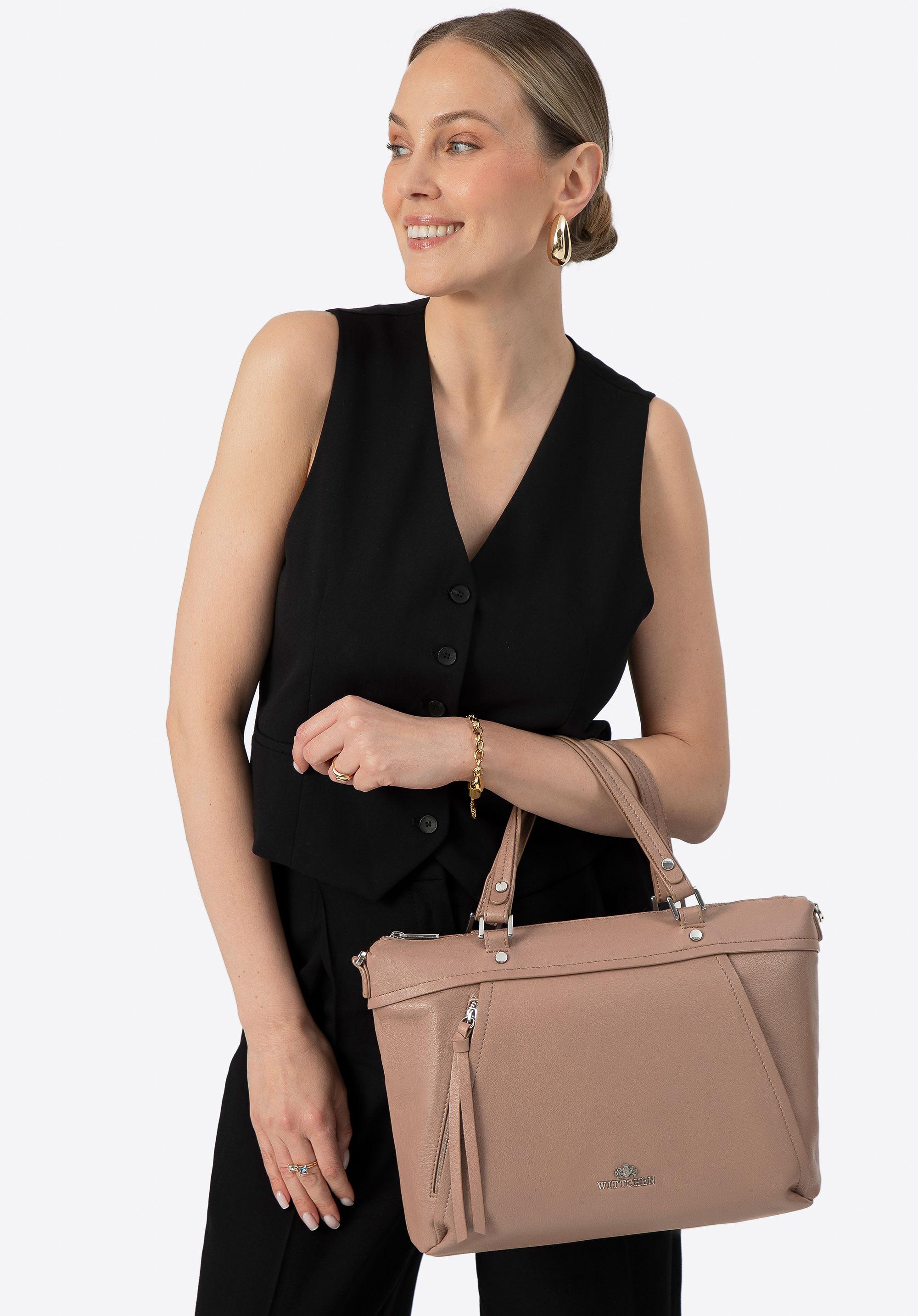 Wittchen Dames echt leren shopper met kwastje, beige