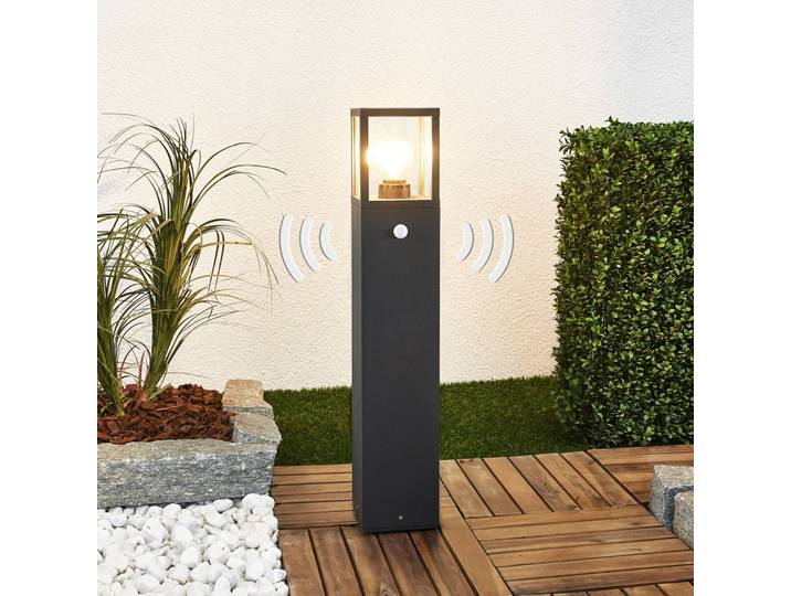 Lucande Wegeleuchte Klemens, 65 cm, Sensor, anthrazit, E27 Klemens, schwarz, Aluminium, Modern