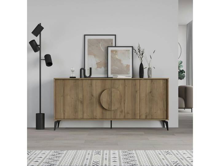 Buffet enfilade 4 portes, cercle central JENA - Chêne