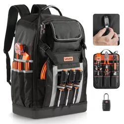 VEVOR Werkzeugrucksack, 56 Taschen, Werkzeug-Aufbewahrungstaschen mit geformtem Boden, Werkzeugtasche, Baustellenrucksack für Baustellen, Elektriker, Industrie, Reparaturen & Heizungstechniker