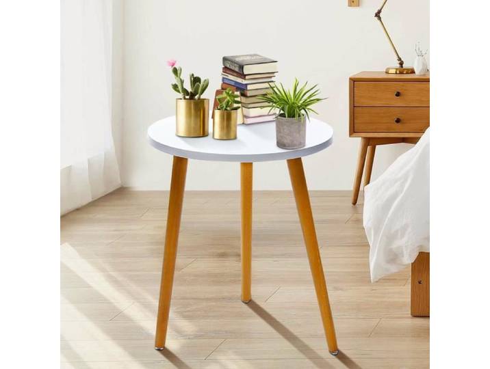 Table basse - Salon - Bout de Canapé - Bois - Blanche - Ronde - 35 x 42 cm