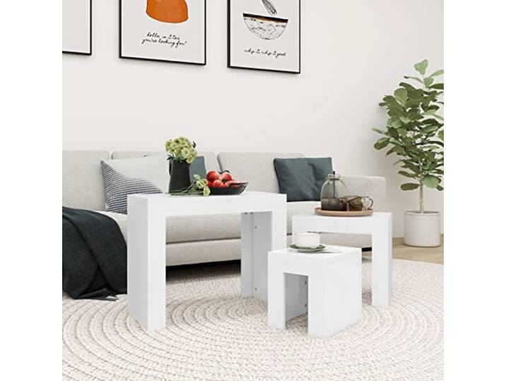 BaraSh Satztische 3-TLG. Weiß Holzwerkstoff Beistelltisch 3er Set Couchtisch Beistelltisch Set Sofatisch