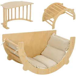 2 in 1 Klettergerüst Set, Kletterbogen zum Schaukeln und Klettern, Naturholz
