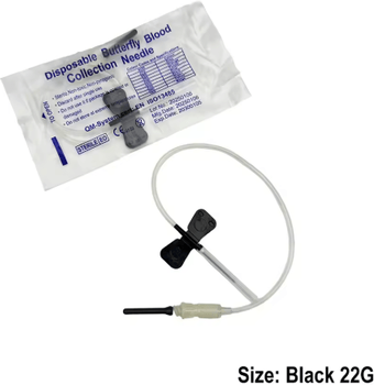 Inspire Picks VetFlow Disposable Butterfly Blood Collection Needles For Cats, Dogs & Small Animals 50pcs Black 22g