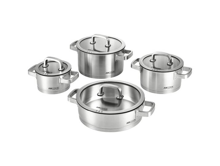 Am Cook Kochtopfset Senna S8, Edelstahlfarben, Metall, 8-teilig, 16 cm,20 cm, 1,7 l,3,4 l,6,0 l, Abgießfunktion, Griffe werden nicht heiß, leichte Reinigung,mit Dampfablass, Kochgeschirr, Töpfe, Topfsets