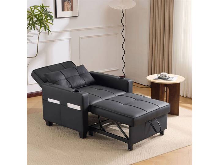 Fauteuil Convertible 1 Place Canapé Lit 1 Place Convertible Canapé Relax 3 en 1 Porte-Gobelet et USB Canape Gris Petits Espaces