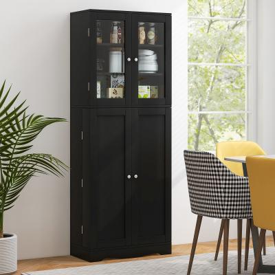 Lirago Tall Kitchen Pantry Cabinet with Dual Tempered Glass Doors and Shelves
