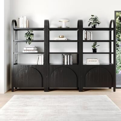 Nathan James Iris Bohemian 3 Tier Bookshelf, Arched Bookcase Cabinet, Solid Wood Bookcase with Cabinet Base