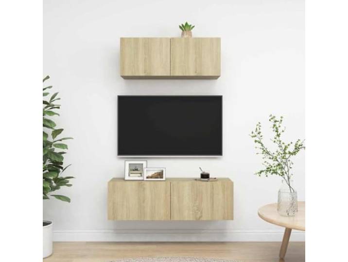 HEFZGDB 2-TLG. TV-Schrank-Set Sonoma-Eiche Holzwerkstoff Wandmontage Stauraum Organisation