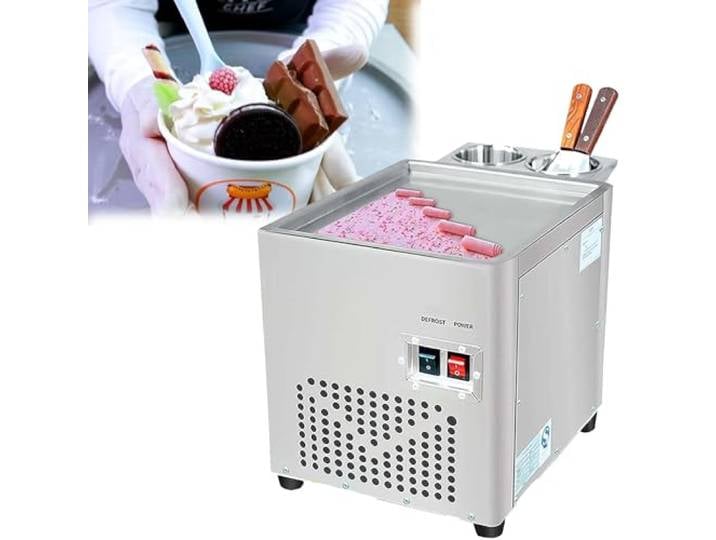 RayGenius Gewerbliche Eiscreme-Maschine Aus Edelstahl Mit 2 Abstreifern - Eiscreme-Maschine, Eiscreme-Rollmaschine Zur Herstellung Von Eiscreme-Rollen