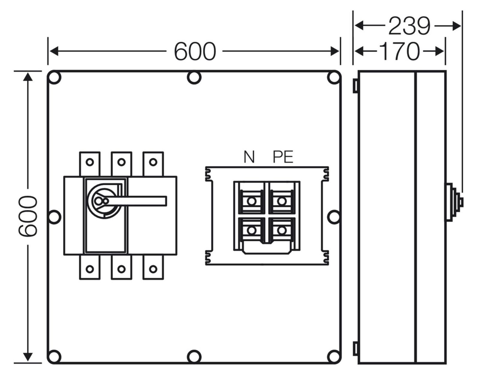 HENSEL HENS Mi-Lasttrennschaltergehäuse MI7865 MI786 630A 3POLIG+PE+N
