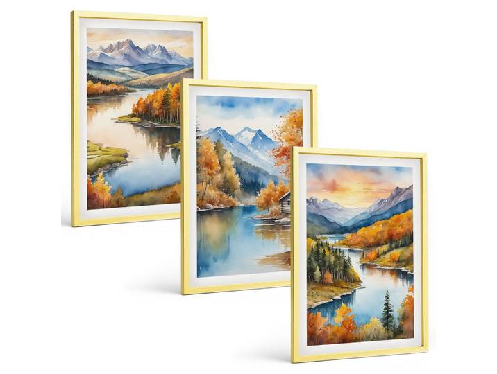 BILDER SET 3er Set - 40x60 cm Goldrahmen - Herbstliche Berglandschaften