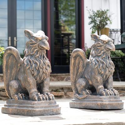 Zaer Ltd "Set of 2 Magnesium Griffin Statues in Antique Rust ""Peter & Lois"""