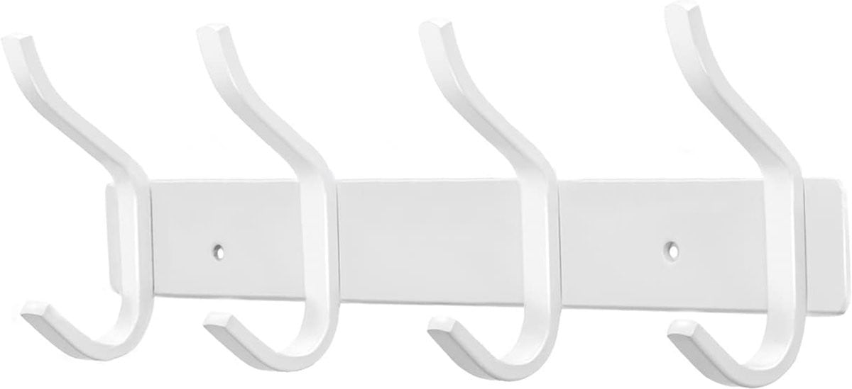 SnelShoppen Wandkapstok met 4 Dubbele Haken, Rvs Wandhaken voor Kleding en Handdoeken, Wit