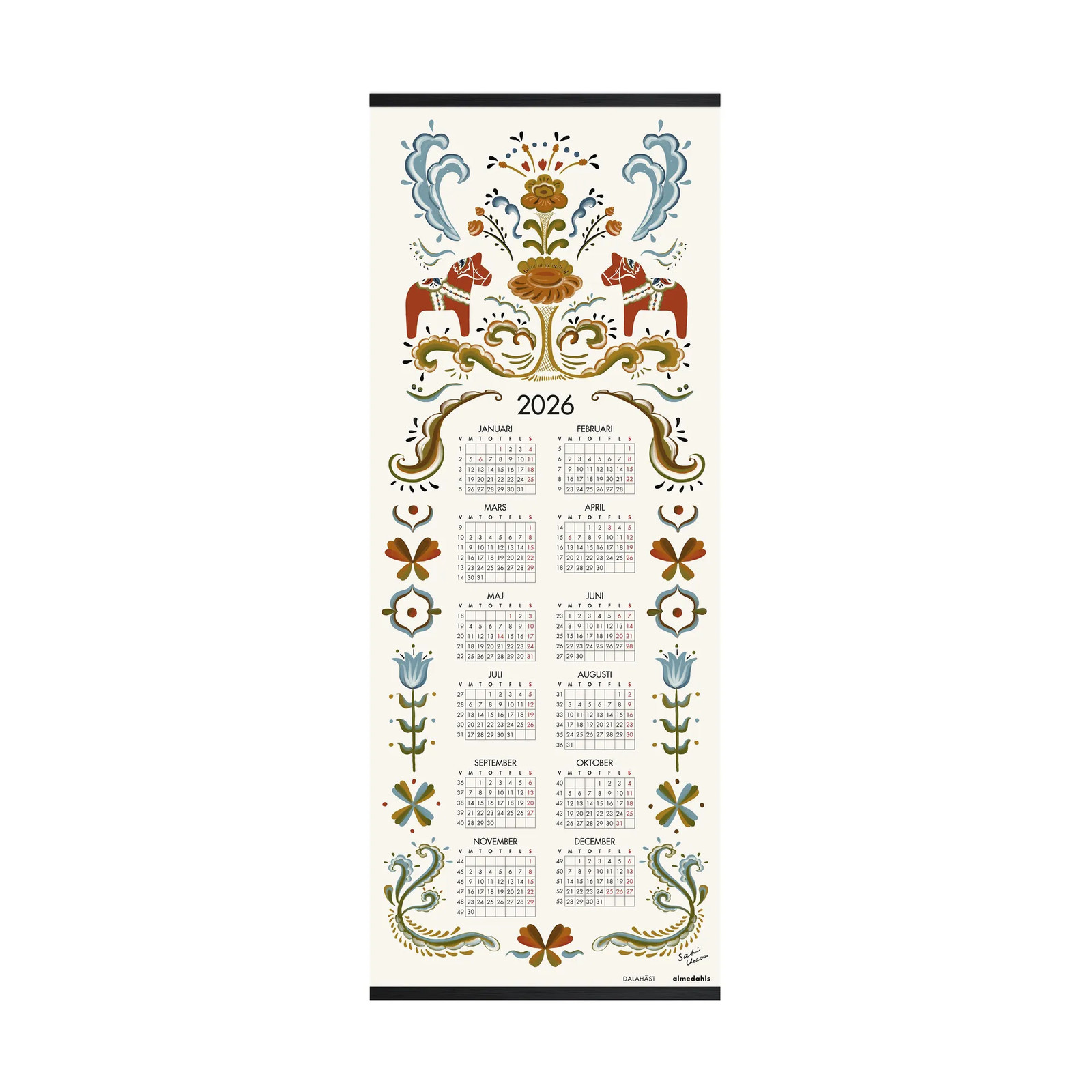 Almedahls Dalahäst Kalender 2026, B/D/H: 35 x 90 cm