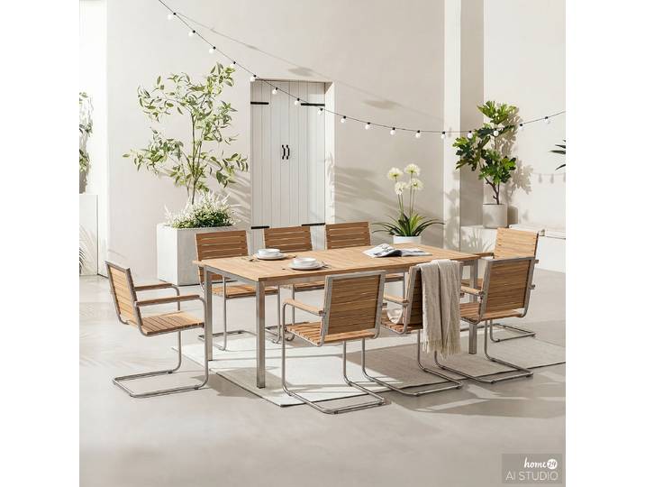 Table et chaises de n 9B 180 x 75 x 90cm Argenté/Marron/Marron/Argenté