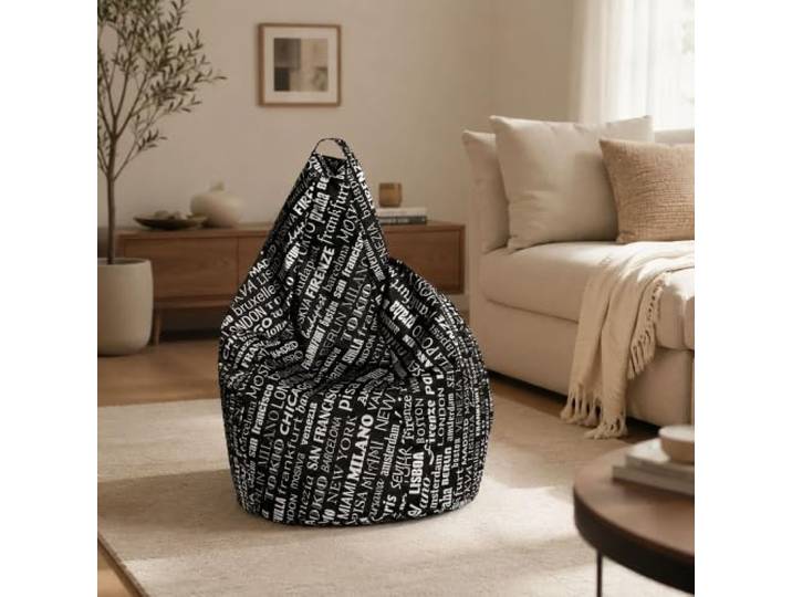 Dmora Sitzsack mit Schriftzug Fantasy, schwarz-weiß, Maße 80 x 120 x 80 cm
