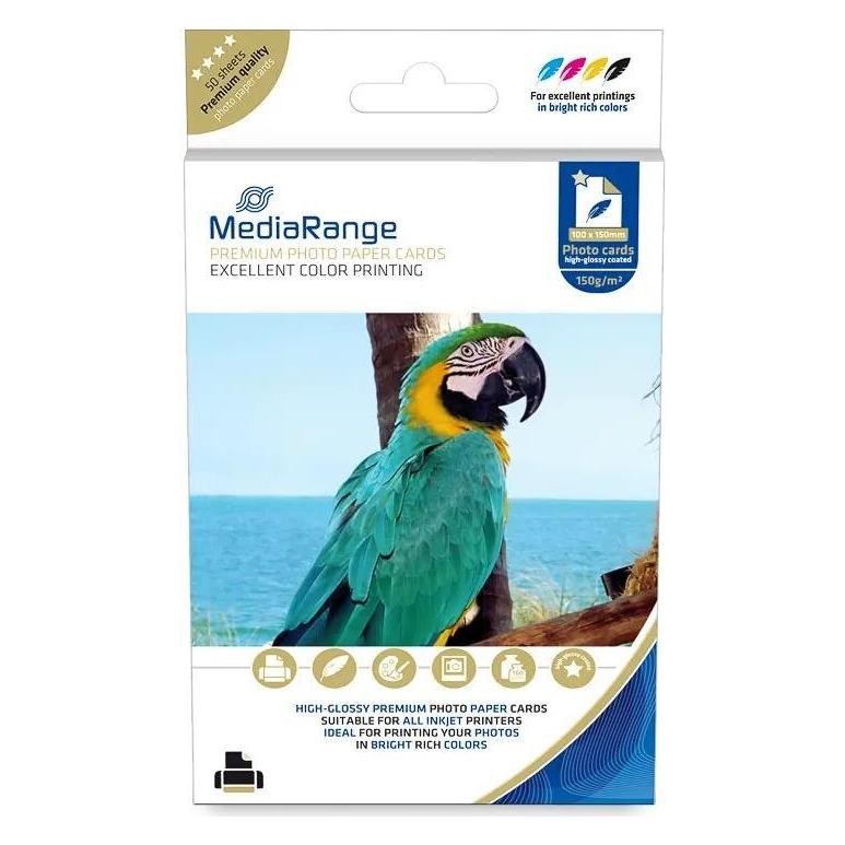 MediaRange FOTOPAPIER KARTEN 150gr WEISS MRINK115 50Blatt Hochglanz 100x150mm (150 g/m², 10 x 15 Zentimeter, 50 Stk.) (MRINK115)