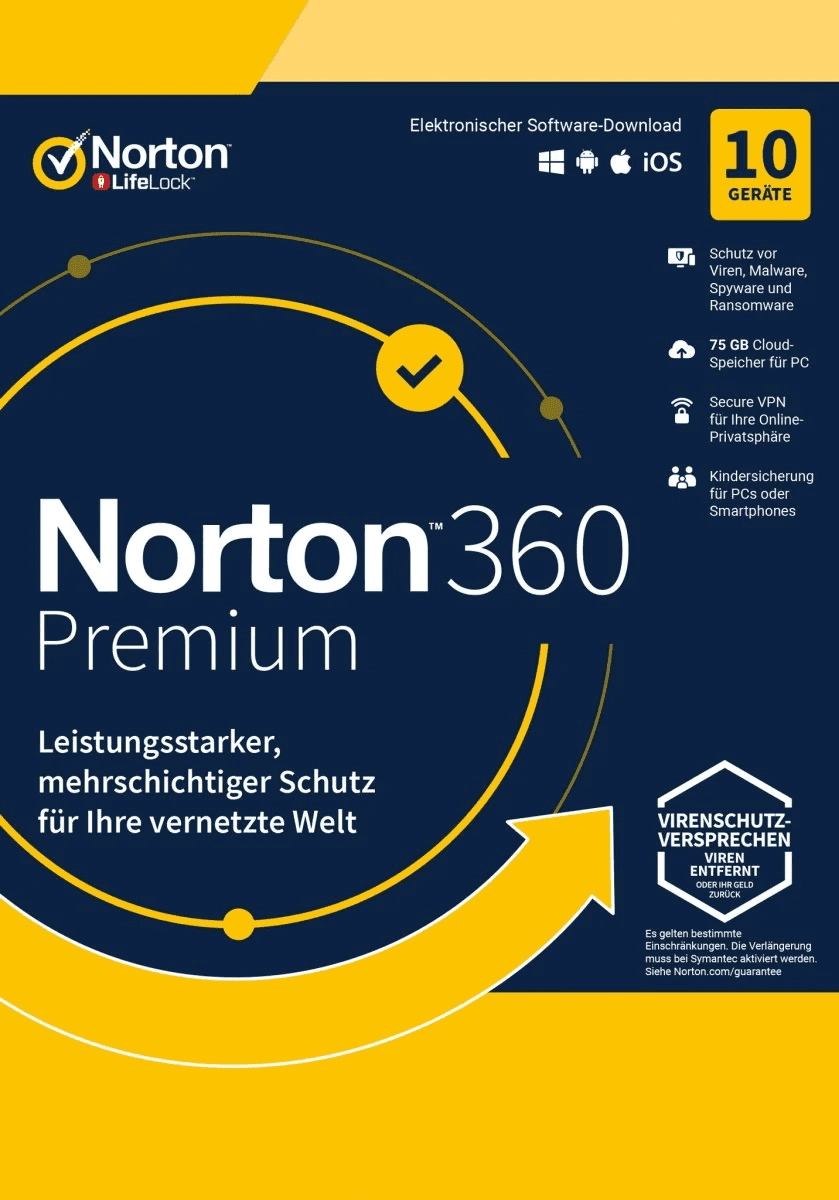 Symantec Norton 360 Premium, 75 GB Cloud-Backup, 10 Geräte 1 Jahr KEIN ABO 21405333