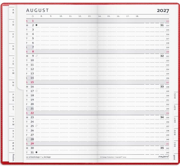 Mayland 2027 Kalender, Index Planner, Vinyl, Rød