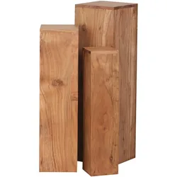 BEISTELLTISCH 3er Set Massivholz Ineinander Verstaubar Einzigartige Maserung, Beige 24x24x85 cm