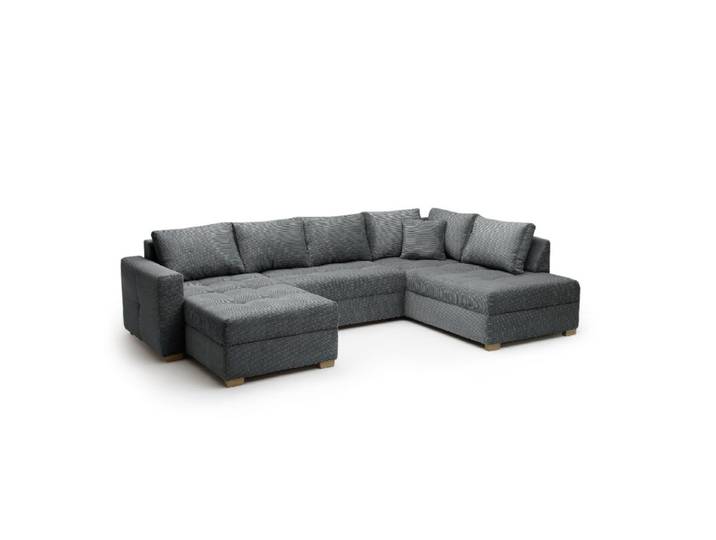 Trendstore Josy Wohnlandschaft in Cord inkl. Schlaffunktion und Bettkasten - Cord grau - rechts Schlaffunktion Modern