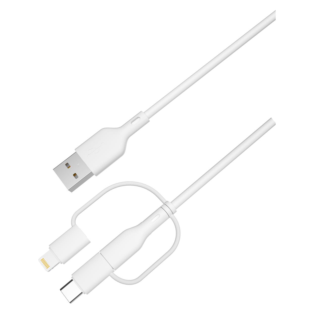 Qualo Recycling cable 3in1 USB-C - USB-A microUSB + Lightning adapter 1.5m 3A white QRC-CA+M+L-00 (1.50 m, 12 W) (62787802)