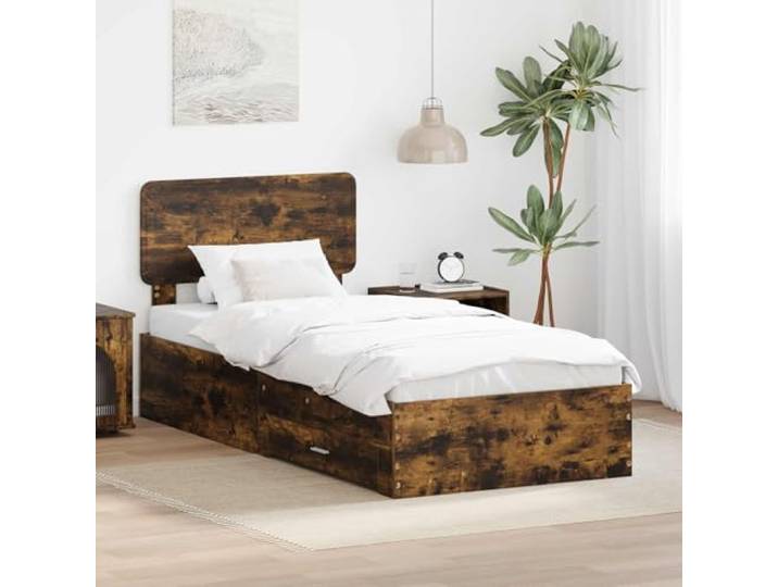 Mit Stauraum Minimalistisch Bettgestell Holzwerkstoff 90x190 cm Braun Bettrahmen Geräucherte Eiche 90x190 cm Holzwerkstoff Bettgestell mit Schubladen Stauraum Lattenrost Einzelbett