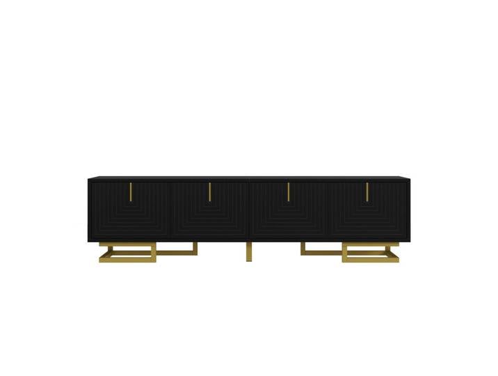 ComfortXL Lowboard De-40234 mit strukturierten Türen Schwarz, 160x44.5x38 cm, Wohnzimmer, TV Möbel, Lowboards, Lowboards stehend