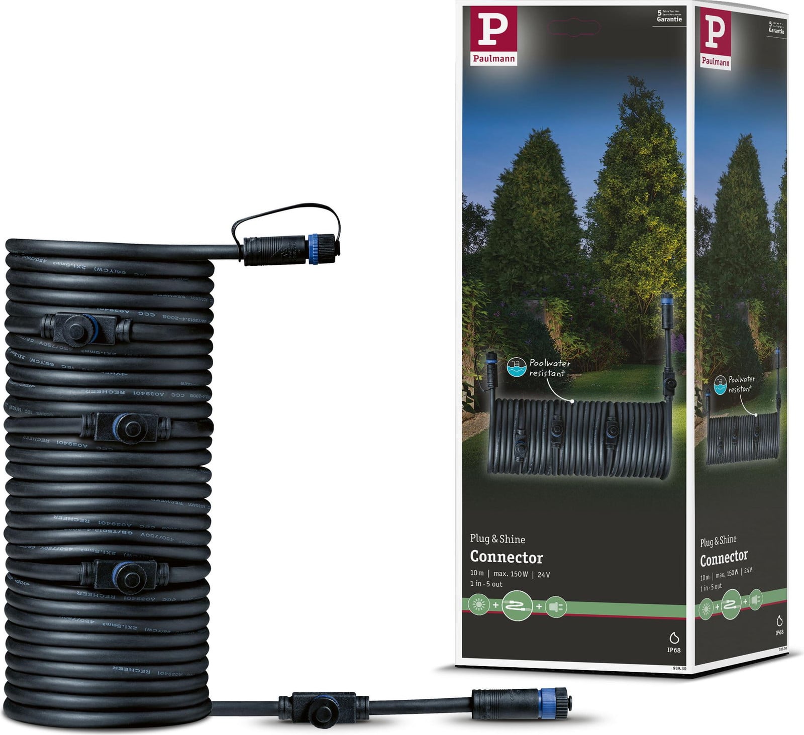 Paulmann Plug & Shine Kabel met 5 aansluitingen, 10 meter
