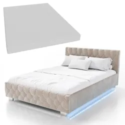 Juskys Polsterbett Nizza 140x200 cm – Matratze, Stauraum & LEDs - Samtbezug mit Steppung - Beige