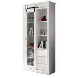 VITRINE weiß Hochglanz 93 x 201 cm, Vitrinenschrank mit Soft-Close