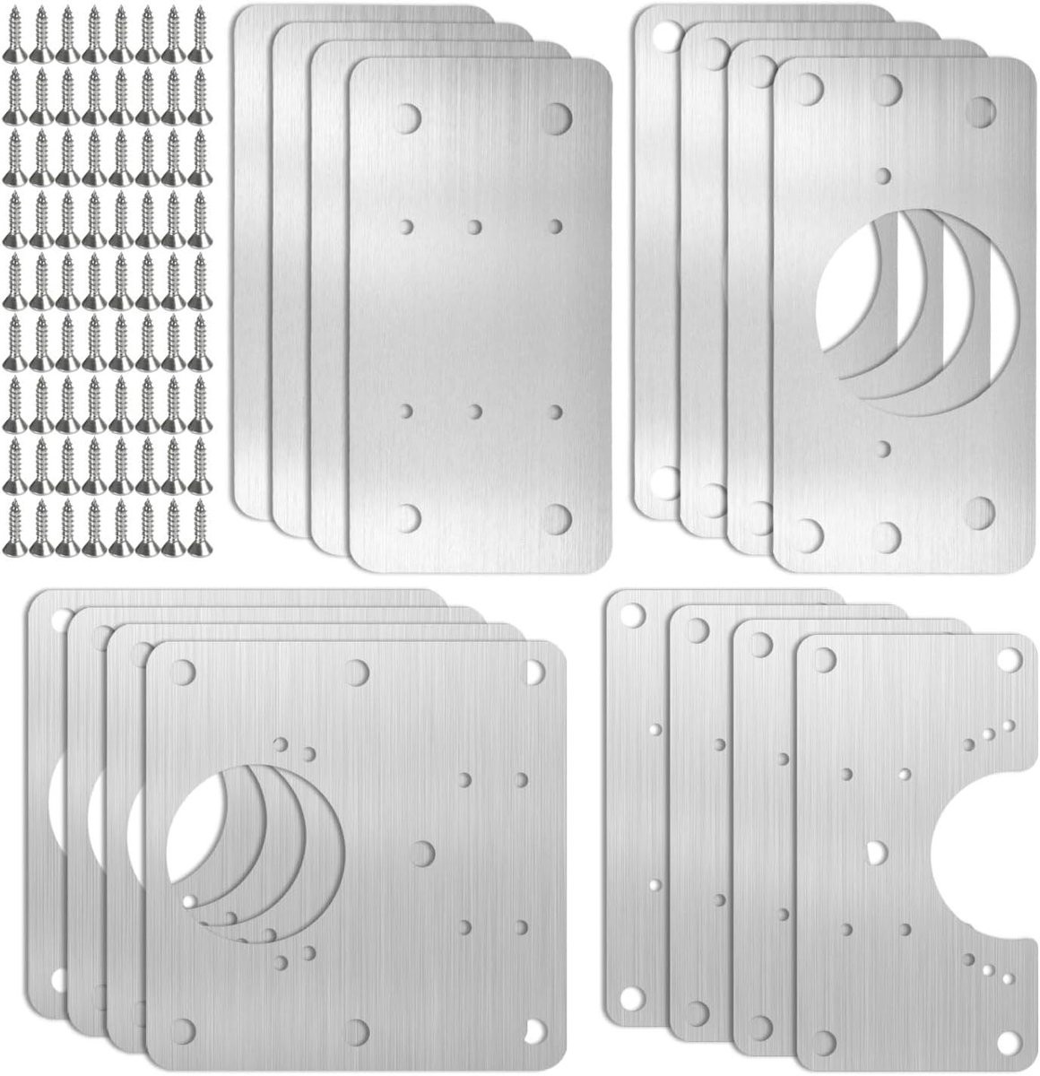 Complete Hinge Reparatieset met RVS Platen voor Keukenkasten - 16 Onderdelen
