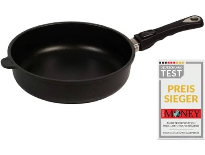 AMT Gastroguss DIE PERSONALISIERTE WUNSCH-BRATPFANNE, Schmorpfanne mit Wunschgravur, Ø 28 cm, 7 cm hoch, abnehmbarer Stiel, Induktion, das ganz besondere Geschenk, AMZN-I-728-Z20B-WGravur