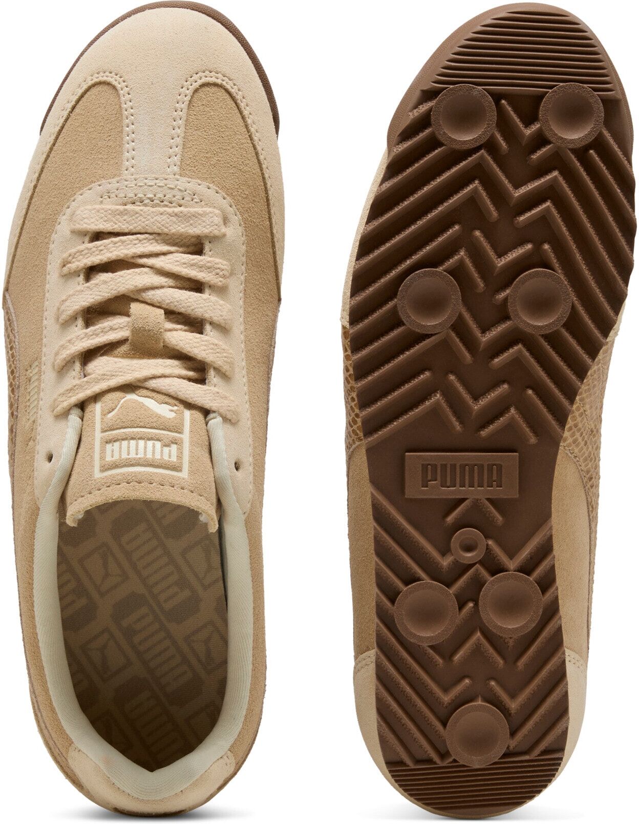Sneaker PUMA "ARIZONA SNAKE WNS", Damen, Gr. 38, Textil, beige (cashew braun, buttercream), Leder, unifarben, Schuhe Sneaker cashew braun, buttercream 38, Textil