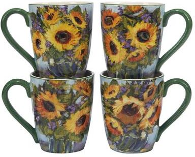 Certified International Sunflower Bouquet 20 oz. Mugs, Set of 4 Assorted Designs