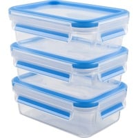 CLIP & CLOSE Frischhaltedosen 1,0 Liter transparent/blau, rechteckig, 3 Stück