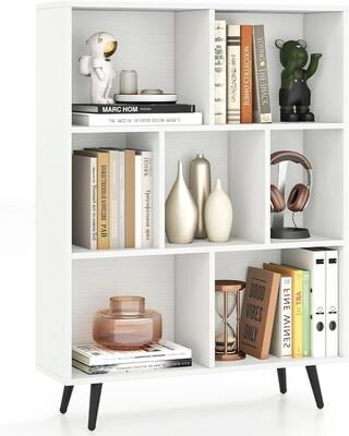 7/10 Cube Bookcase 3-Tier Modern Bookshelf with 4/5 Metal Legs
