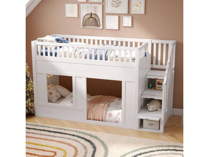 Lit mezzanine enfant avec penderie échelle 90 x 200 cm lit superposé avec sommier à lattes Lit mi-hauteur (sans matelas)