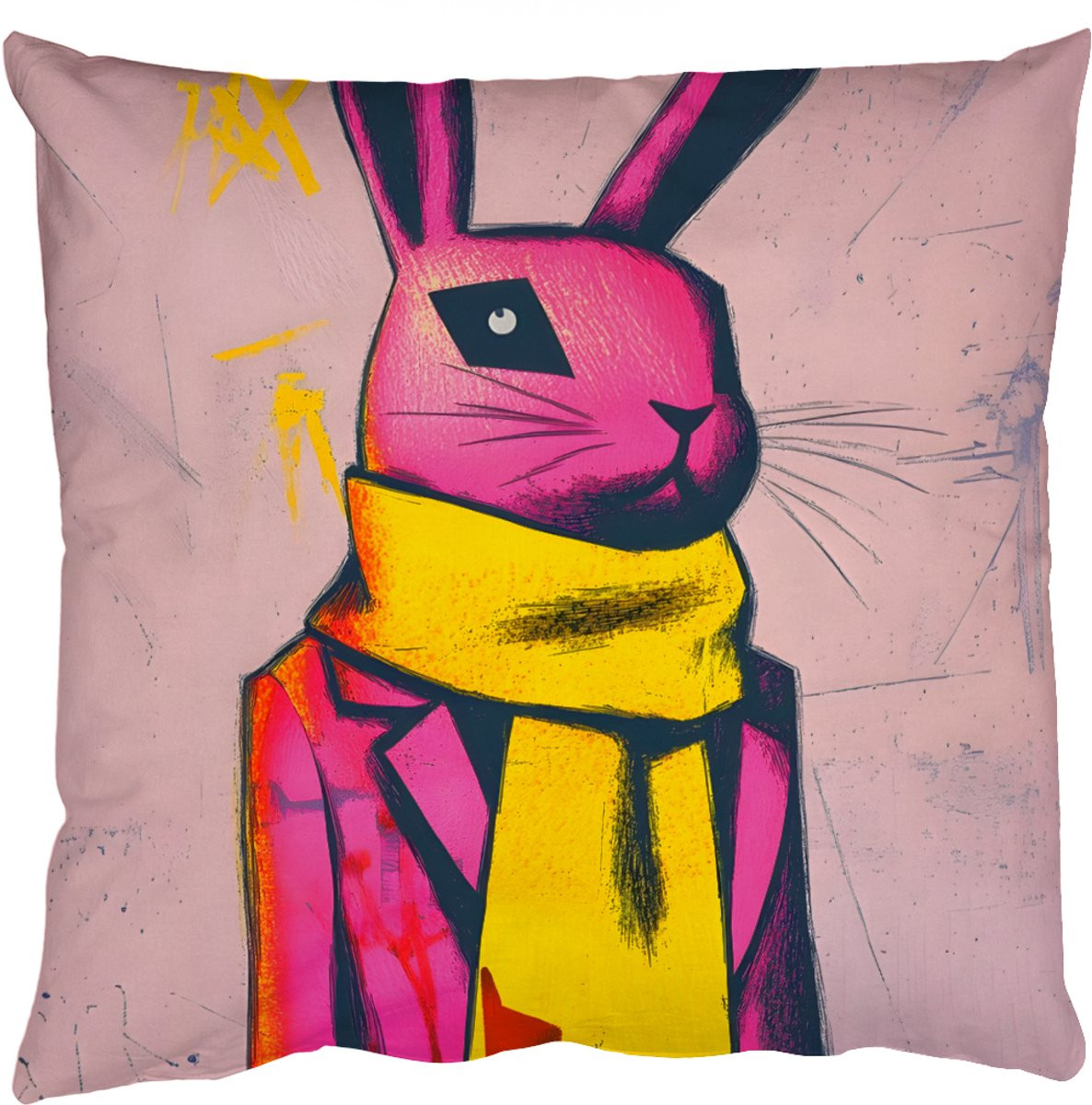 PillowMonkey Sierkussen Abstract Konijn Sjaal Geel - 60 x 60 cm