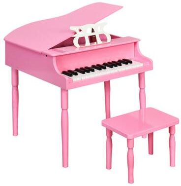 Costway 30-Key Wood Toy Kids Grand Piano with Bench & Music Rack-Pink