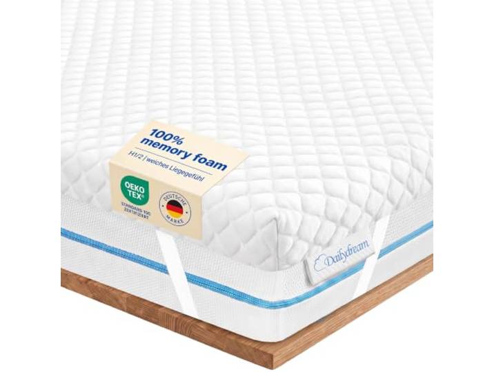 Dailydream Topper 150x190cm aus Memory Foam, 3,5 cm hoch Edition Pure, H1/2, Matratzentopper mit waschbarem Bezug, Noppen und Bändern für angenehm weichen Liegekomfort